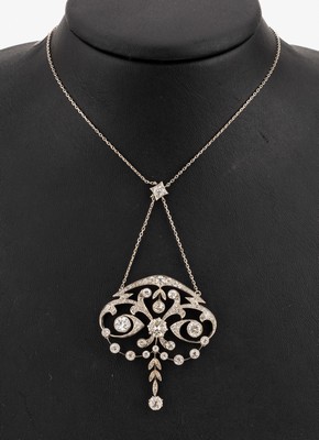 Image Aufwendiges Jugendstil Diamant-Collier, deutsch um 1900, Platin gepr., geometrisch mit ...