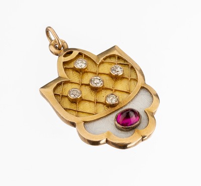 Image 14 kt gold diamond-ruby-pendant, Russia 1890- 1900 , YG 585/000, 56-Zolotniki, basic ...