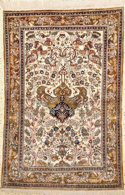 Image Qum silk, Persia, mid-20th century, pure natural silk, approx. 167 x 111 cm, condition:2 ...