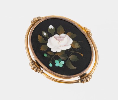 Image Pietra Dura-Brosche, Italien um 1890-1910, Rahmen Metall verg., ovale Pietra Dura, ...