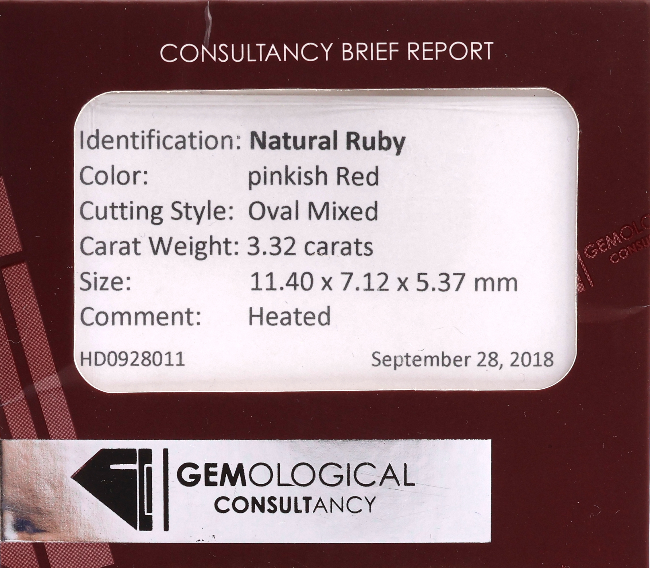 Detail b: Loser facett. Rubin, 1.36 ct, oval, Pink/Rot, 11.40 x 7.12 x 5.37 mm, (beh.), mit GEM Report