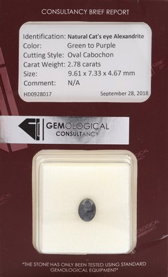 Image Loser natürlicher Katzenauge-Alexandrit, 2.78 ct, Grün zu Lila, 9.61 x 7.33 x ...