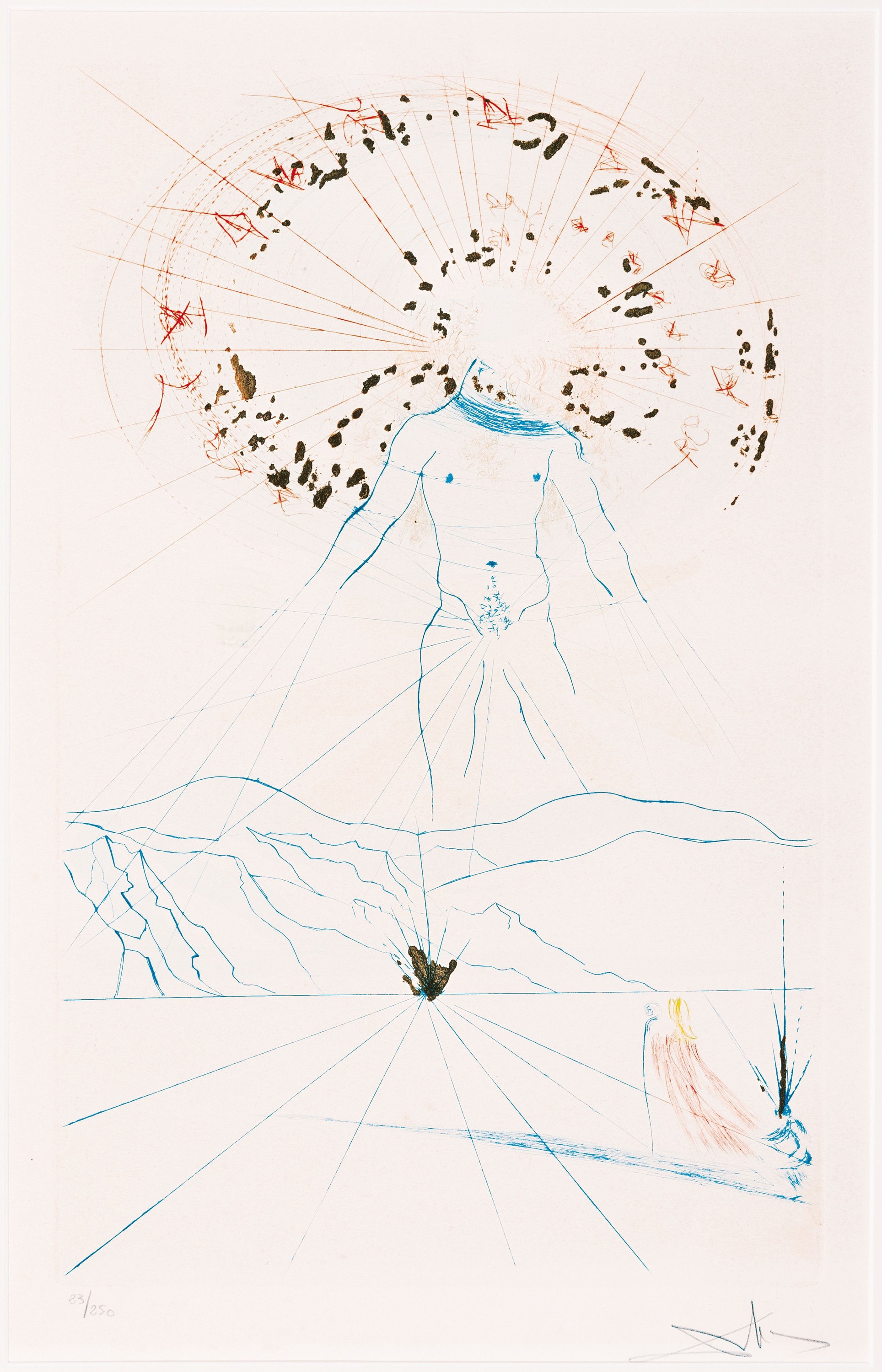 Salvador Dali,1904-1989, "Der Bräutigam hüpft über die Berge", aus Das Hohe Lied des Salomon, 1971, Radierung mit Pochoir und ...