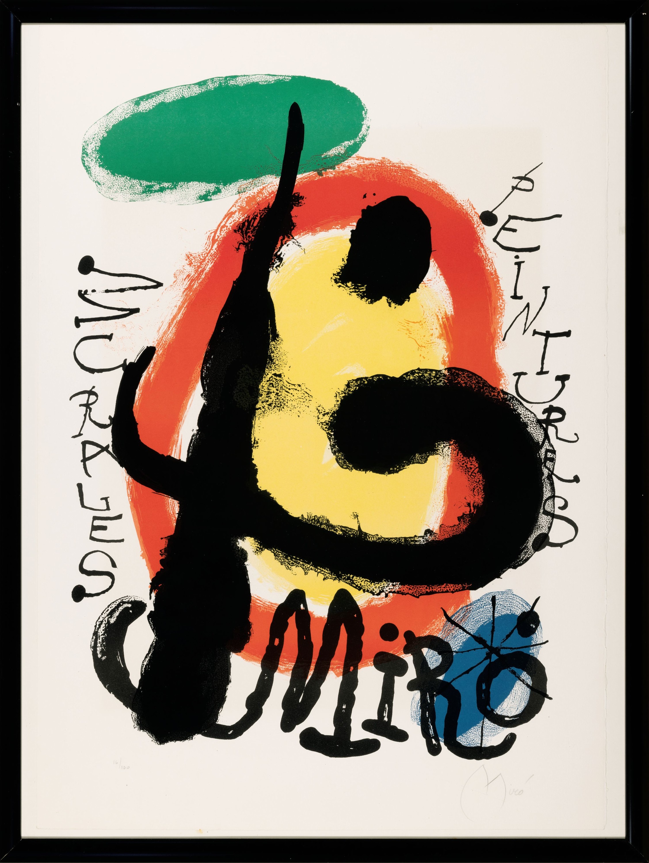 Joan Miro, 1893-1983, Farblithographie "peintures Murales", mit Schriftzug, nach 1961, rechts unten handsigniert, Ed. 16/100, Blatt75x53 ...