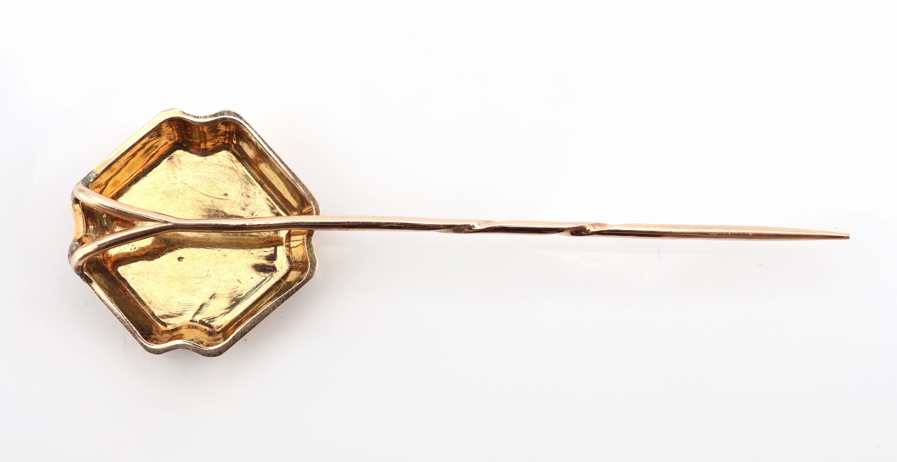 Detail a: 14 kt Gold Miniaturmalerei-Krawattennadel, um 1890, GG 585/000, Kopf vierpassig mit Emailmalerei, Darstellung eines Königs mit Löwe, L. ca. 6.5 ...