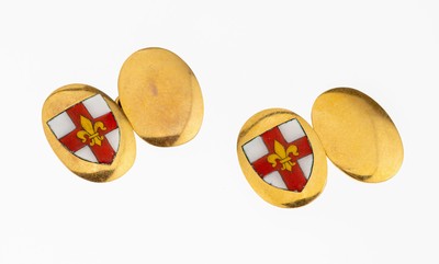 Image Pair of 9 kt gold cufflinks , YG 375/000, England, Birmingham, 1 side with enameled, ...