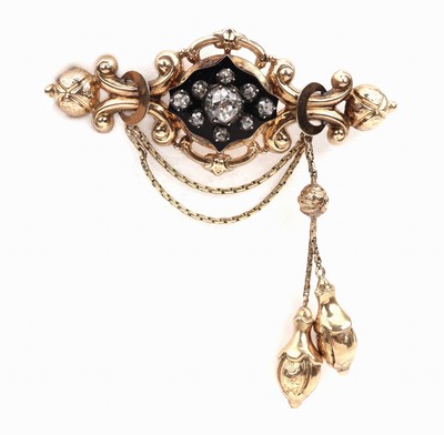 Image 14 kt gold Biedermeier diamond-brooch, approx. 1840 , YG 585/000 tested, hollow worked, ...