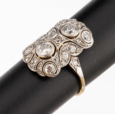 Image 14 kt gold Art Deco diamond-ring , approx. 1930, YG 585/000, ring head pierced and ...