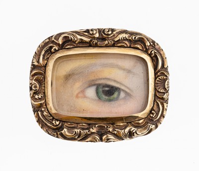 Image 9 kt gold miniature painting-brooch, approx. 1900 , YG 375/000 tested, centered ...