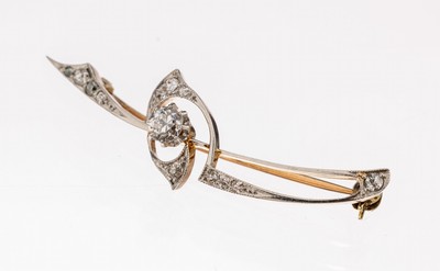 Image 14 kt gold Art Nouveau diamond-brooch , approx. 1899-1905, YG 585/000 tested, obverse ...