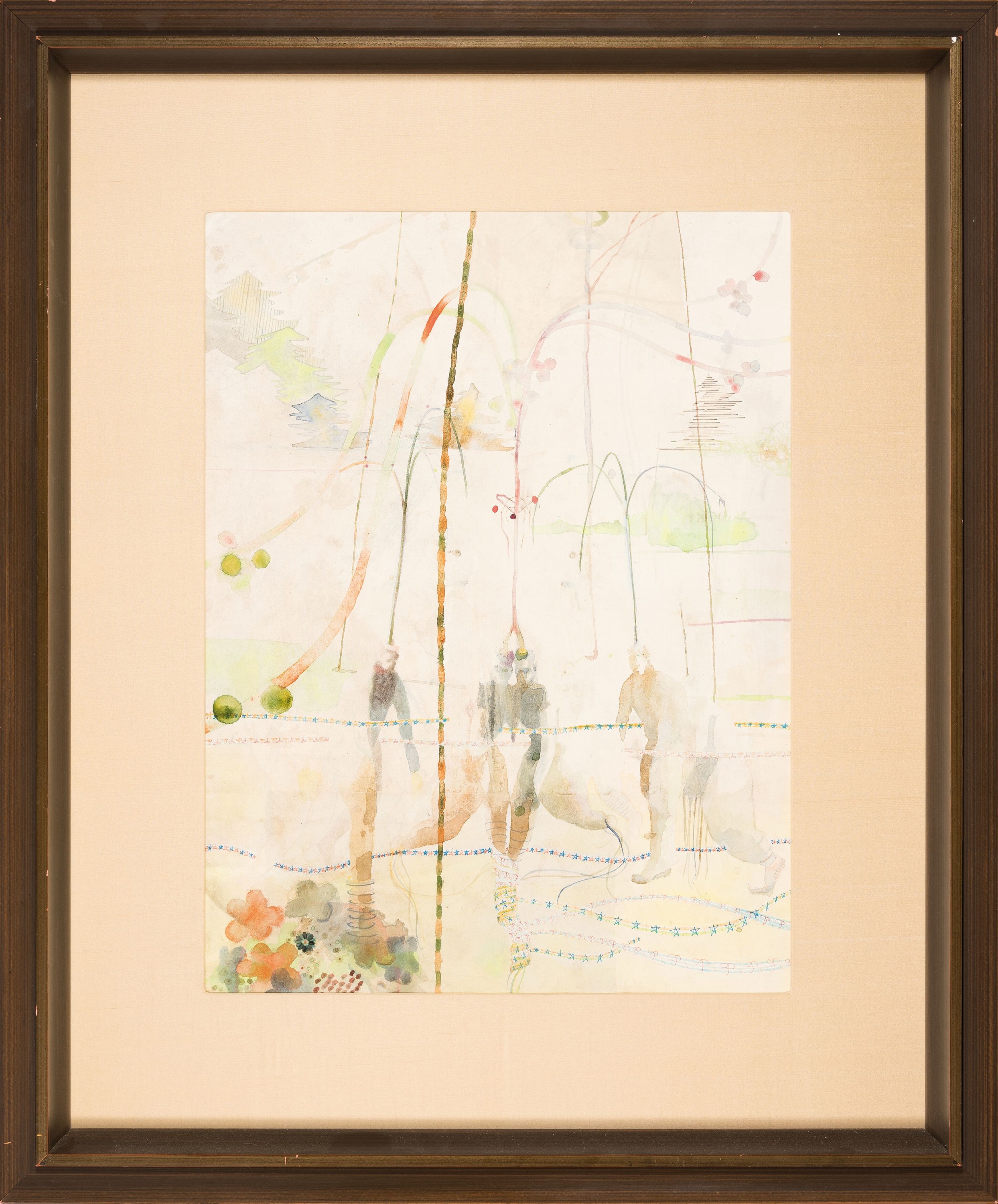 Detail k: Franklin Evans, geb. 1967, zeitgenössischer Künstler aus New York City, Aquarell/ Papier, abstrakte Landschaft mit Personen, 80 x 60 cm, unter ...