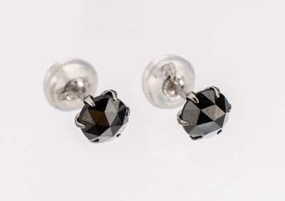 Image Pair of Platinum diamond-earrings , Pt tested, 2 black diamond roses (treated) total ...