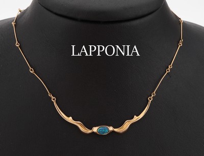 Image 14 kt Gold LAPPONIA Opal-Collier, GG 585/000, 1981, Mittelteil mit ovalem Schwarzopal, ...