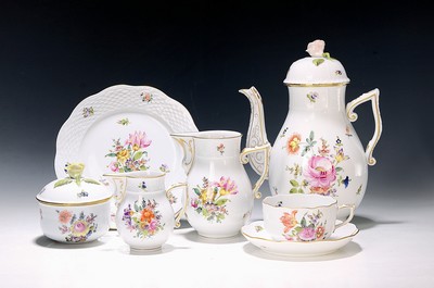 Image Service, Herend, 20th century, floral painting, for six people, coffee pot, sugar bowl, ...