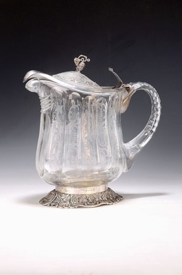 Image Wine carafe, probably Hanau, 20th century, 800 silver fitting, grape decoration on the ...