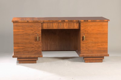 Image Desk, Art Deco, 1930s, rosewood veneer, one drawer, 2 side boxes each with a door, ...