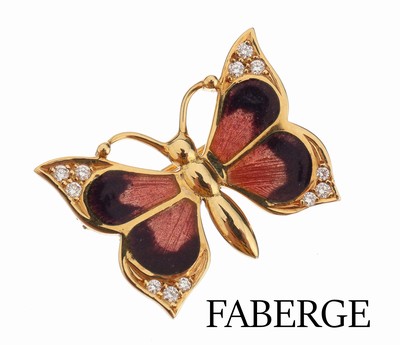 Image 18 kt gold FABERGE enamel brilliant brooch ,"butterfly", YG 750/000, limited ...