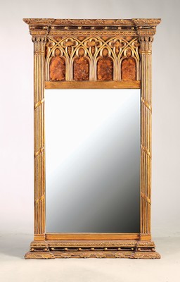 Image Large neo-Gothic mirror, 20th century, wooden body, aedicule with Gothic tracery, traces ...