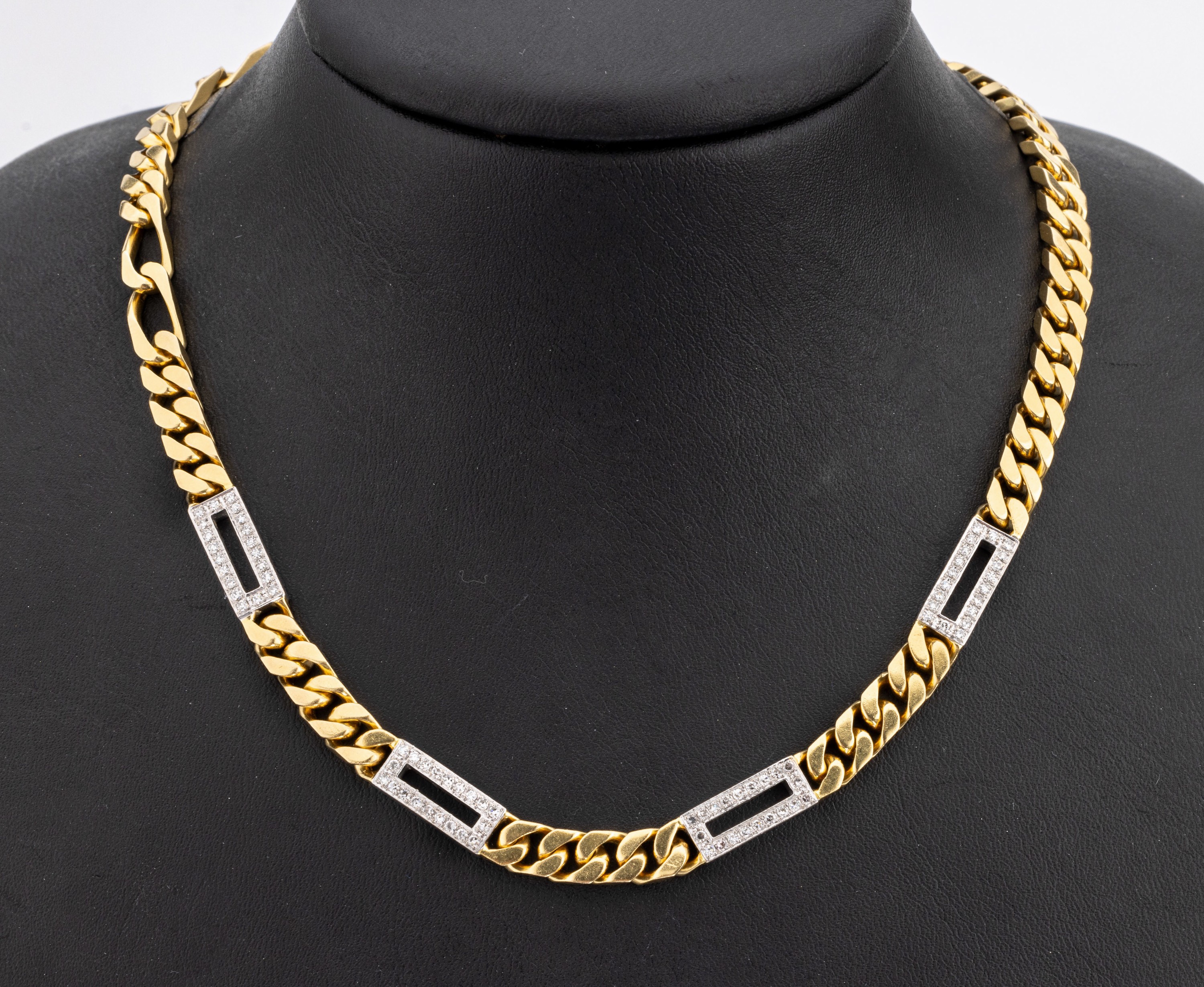 18 kt Gold Diamant-Collier, GG/WG 750/000, WG Zwischenglieder bes. mit insg. 160 8/8- Diamanten zus. ca. 0.80 ct Weiss/si, L. ca. 90 cm, endlos, ca. ...