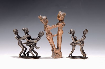 Image 3 erotic bronze miniatures, South Asia, 20th century, pair with movement mechanics, h. 13 ...