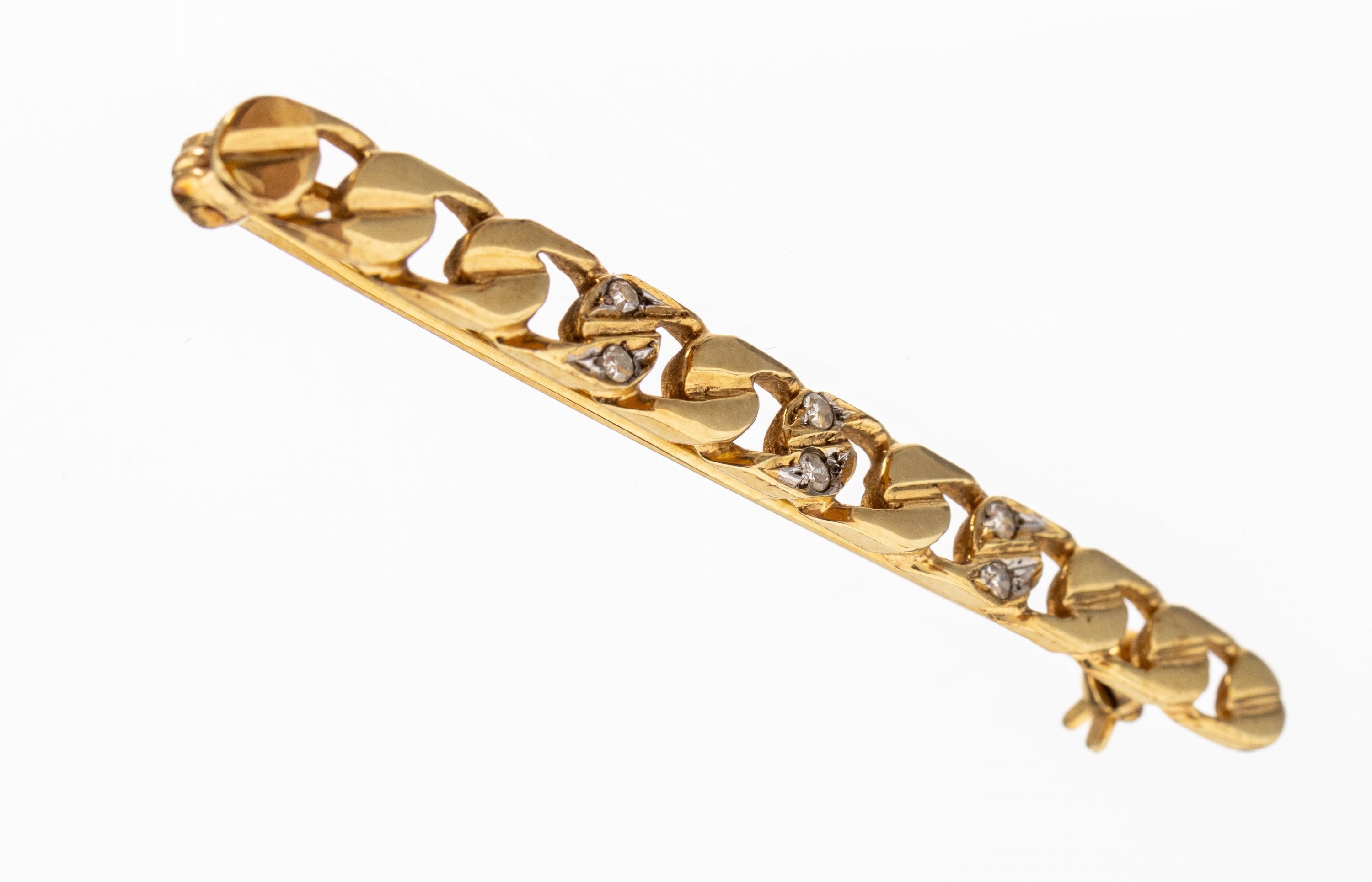 14 kt Gold Diamant-Brosche, GG 585/000, L. ca. 5 cm, 6 kl. 8/8-Diamanten, ca. 3.1 g