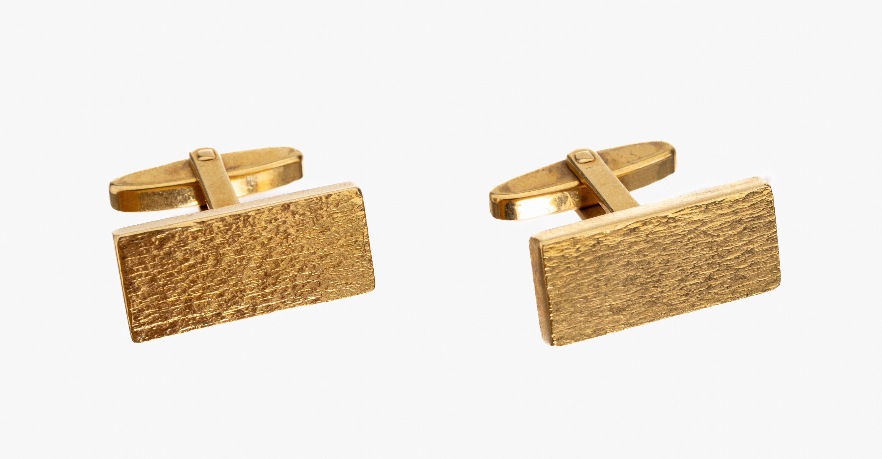 Paar 14 kt Gold Manschettenknöpfe, GG 585/000, rechteckig, Oberfläche strukturiert, ca. 12.1 g