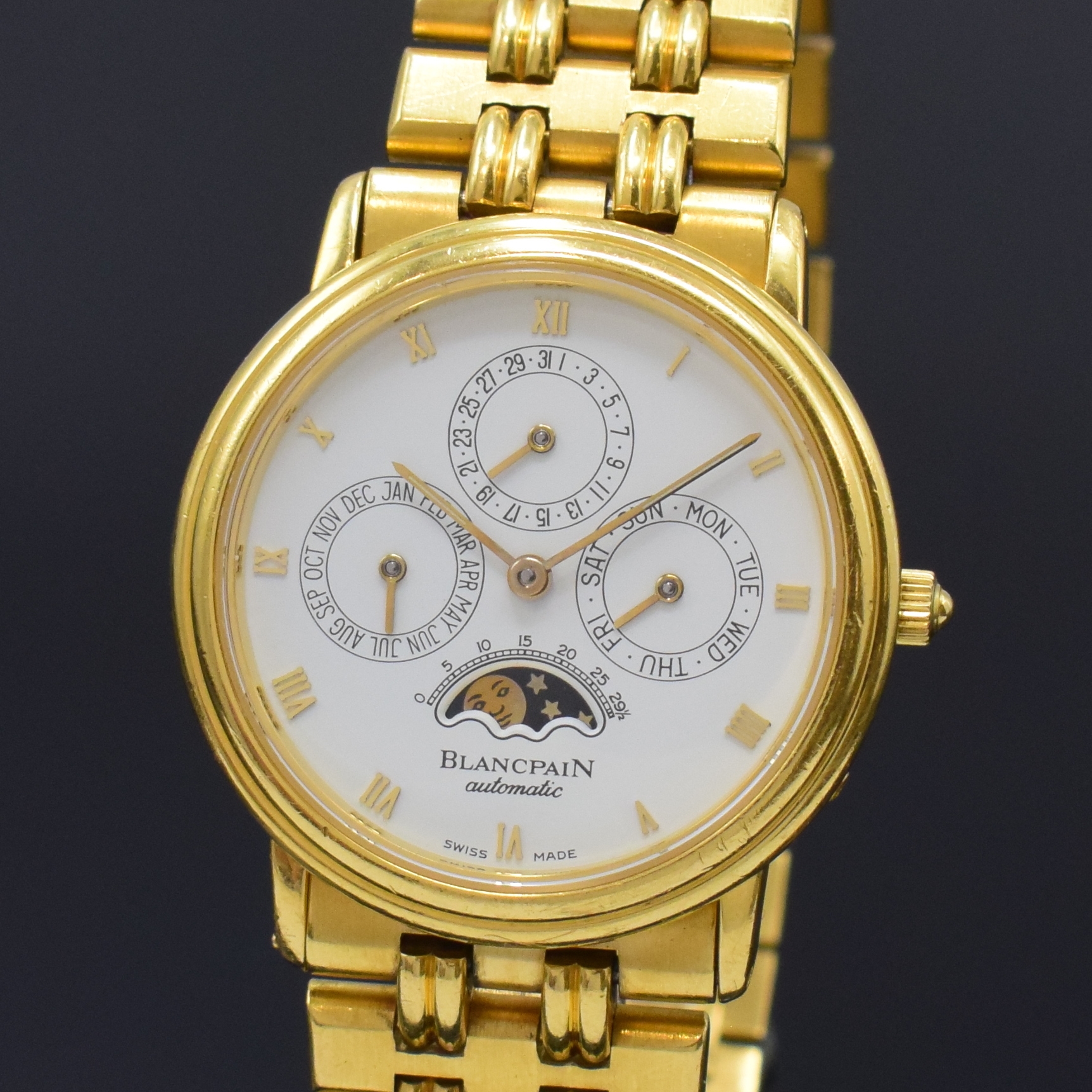 Detail a: BLANCPAIN Villeret Armbanduhr mit "Ewigem Kalender" Referenz 5395 in GG 750/000 am original Goldband, Schweiz um 1990, Automatik, 3-tlg. ...