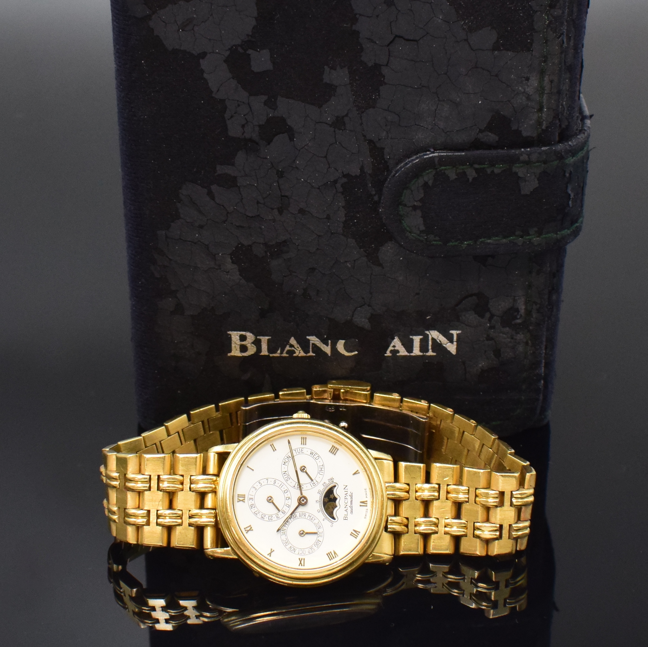 Detail i: BLANCPAIN Villeret Armbanduhr mit "Ewigem Kalender" Referenz 5395 in GG 750/000 am original Goldband, Schweiz um 1990, Automatik, 3-tlg. ...
