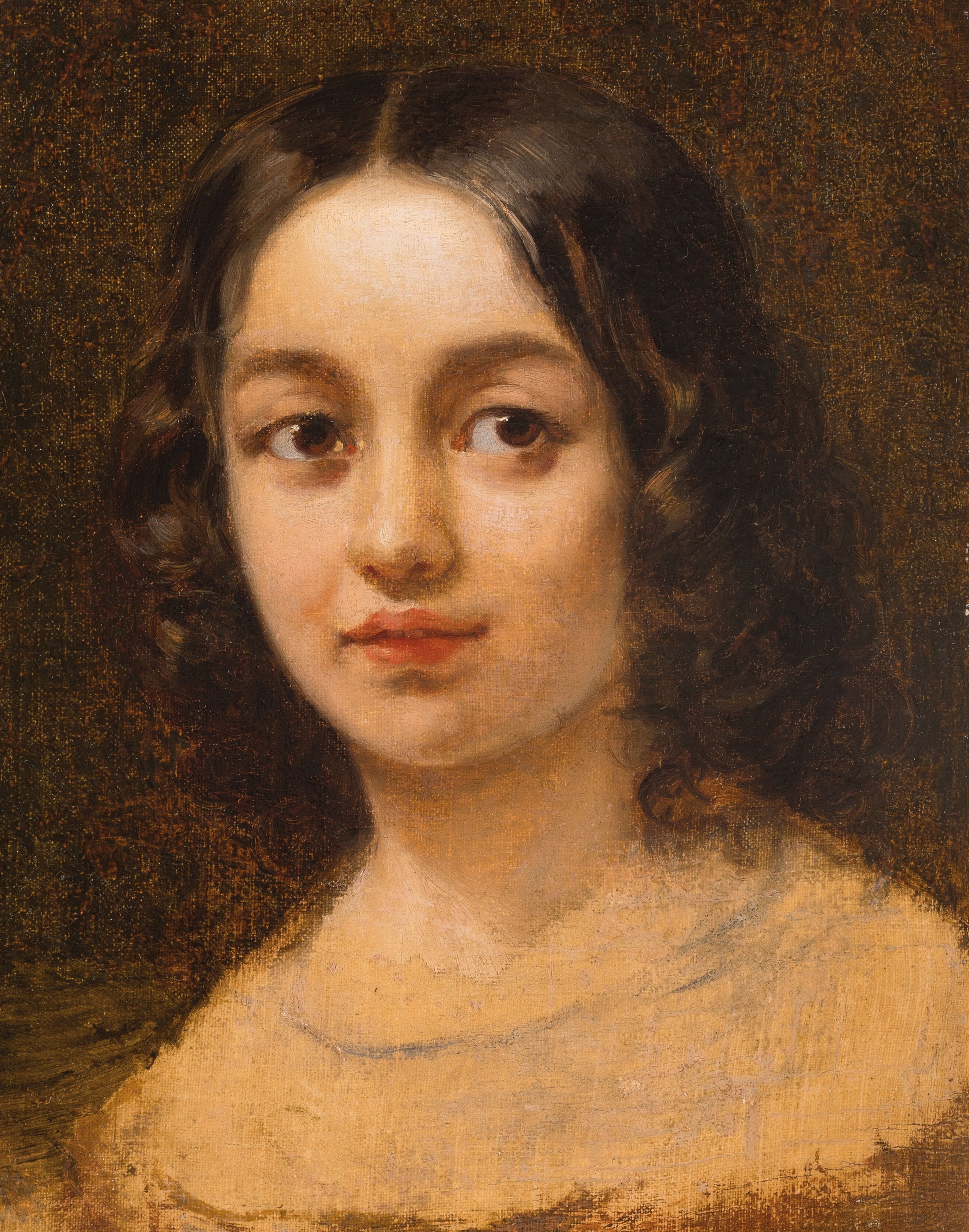 Anselm Feuerbach, 1829 Speyer-1880 Venedig, Mädchenbildnis, entstanden in den frühen 1850er-Jahren wohl in Karlsruhe, Halspartie bzw. unteres ...