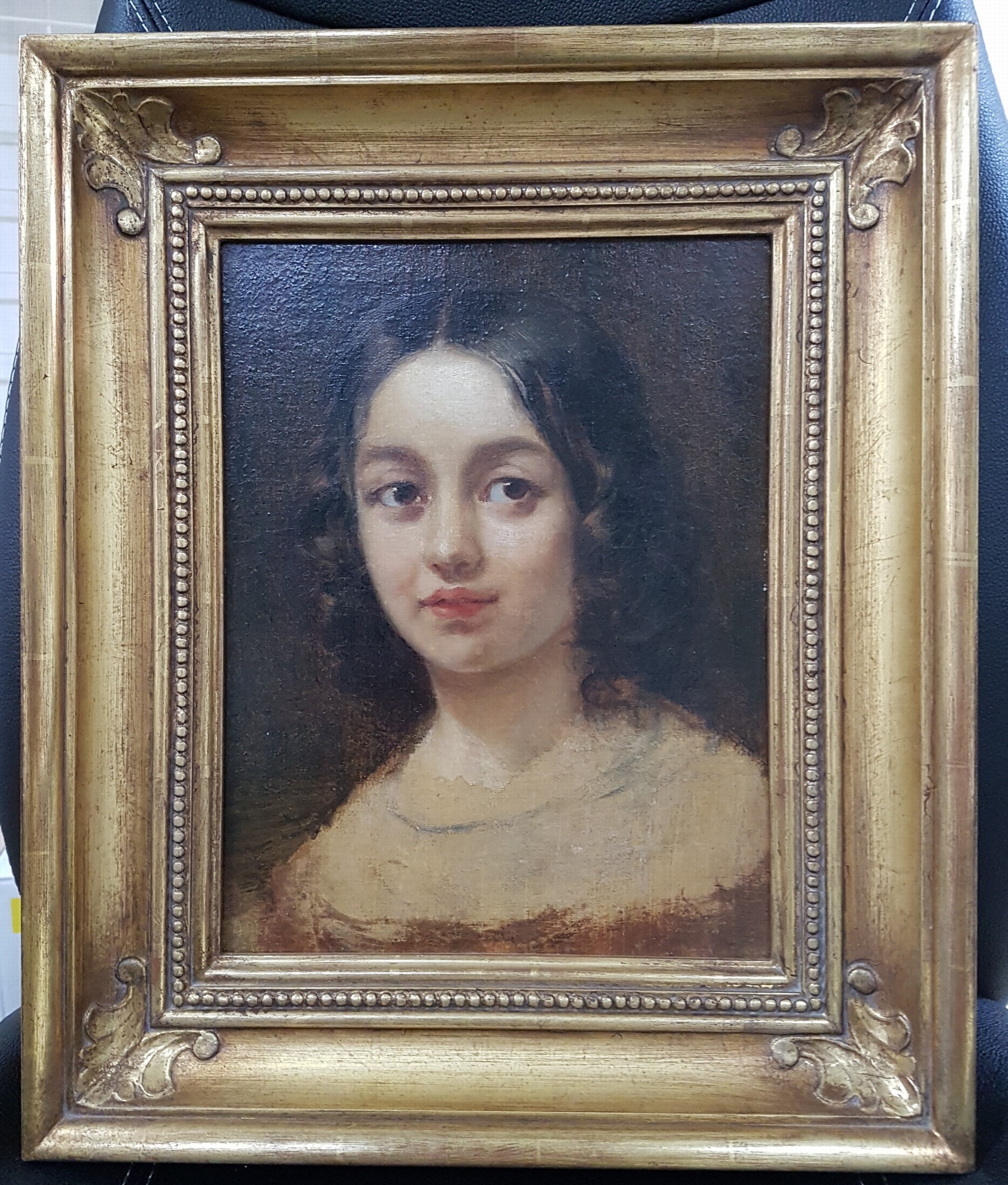 Detail a: Anselm Feuerbach, 1829 Speyer-1880 Venedig, Mädchenbildnis, entstanden in den frühen 1850er-Jahren wohl in Karlsruhe, Halspartie bzw. unteres ...
