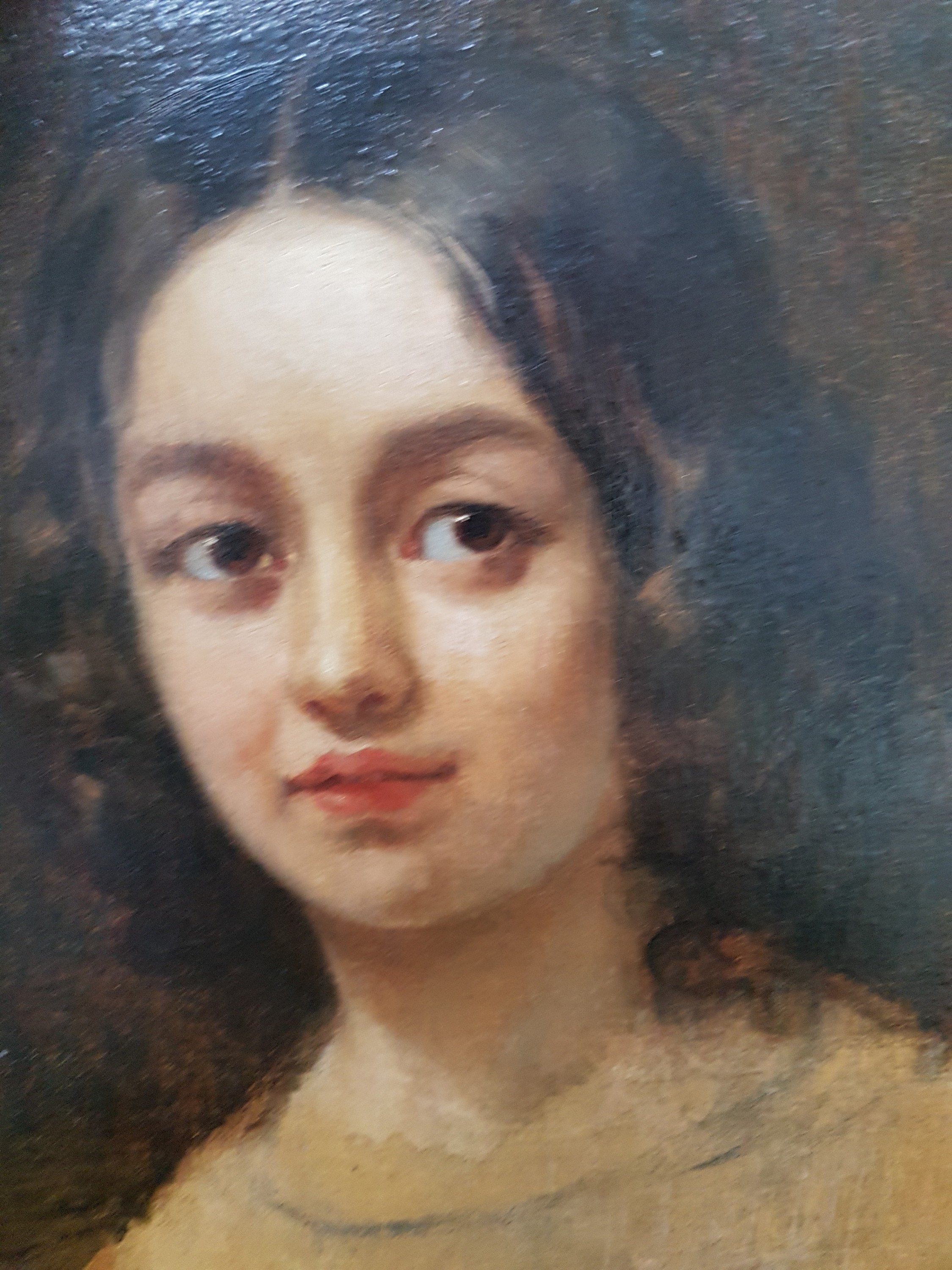 Detail b: Anselm Feuerbach, 1829 Speyer-1880 Venedig, Mädchenbildnis, entstanden in den frühen 1850er-Jahren wohl in Karlsruhe, Halspartie bzw. unteres ...