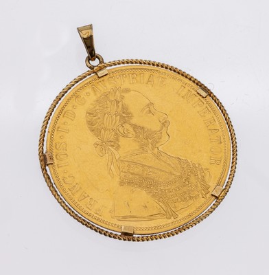 Image 14 kt gold coin-pendant , YG 585/000, unpretentious, loose set Gold coin, 4 ducats, ...