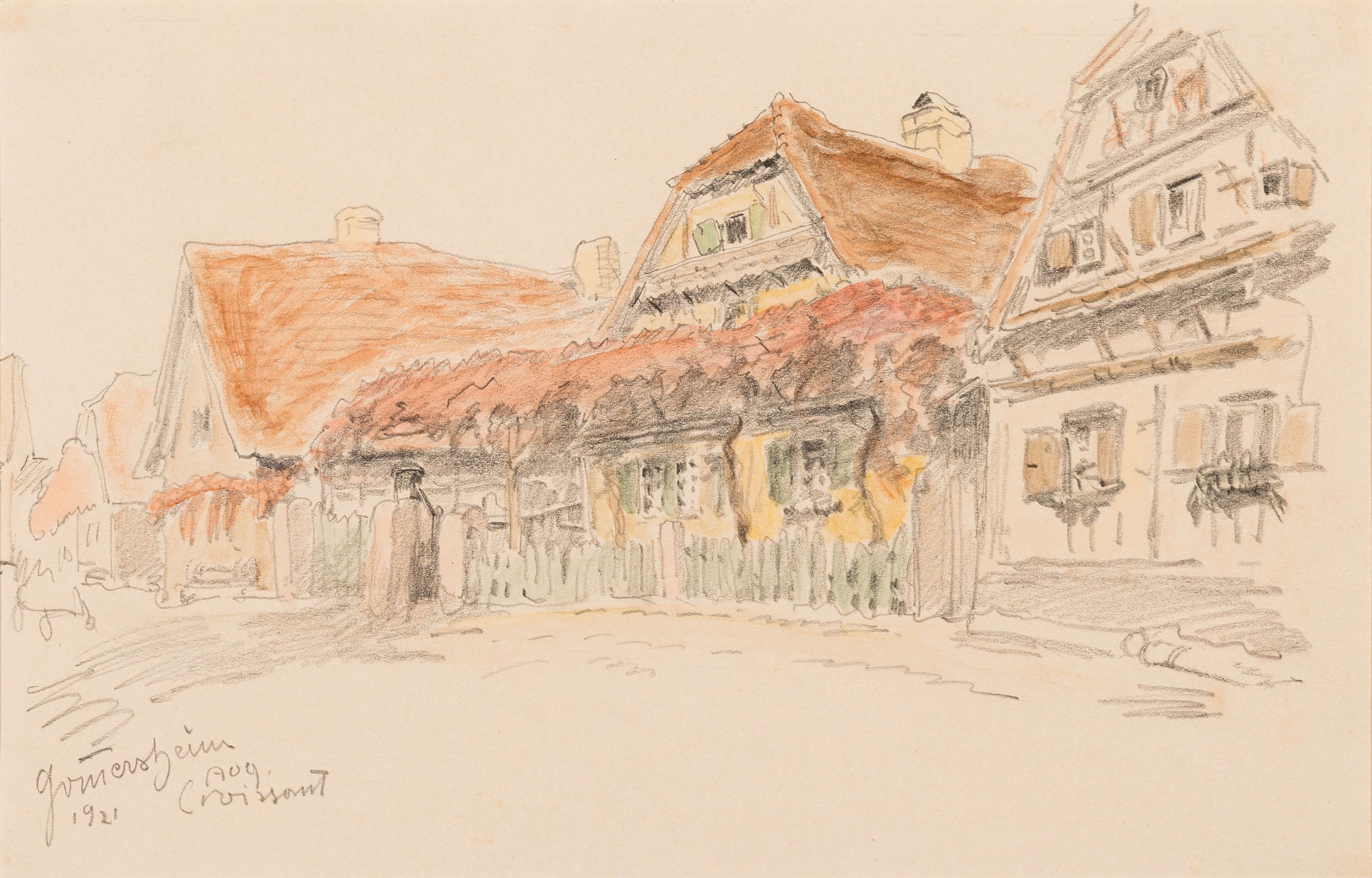 August Croissant, 1870 Eddenkoben-1941 Landau , Aquarell und Bleistift, "Germersheim 1921", links unten signiert und datiert, unter PP und ...
