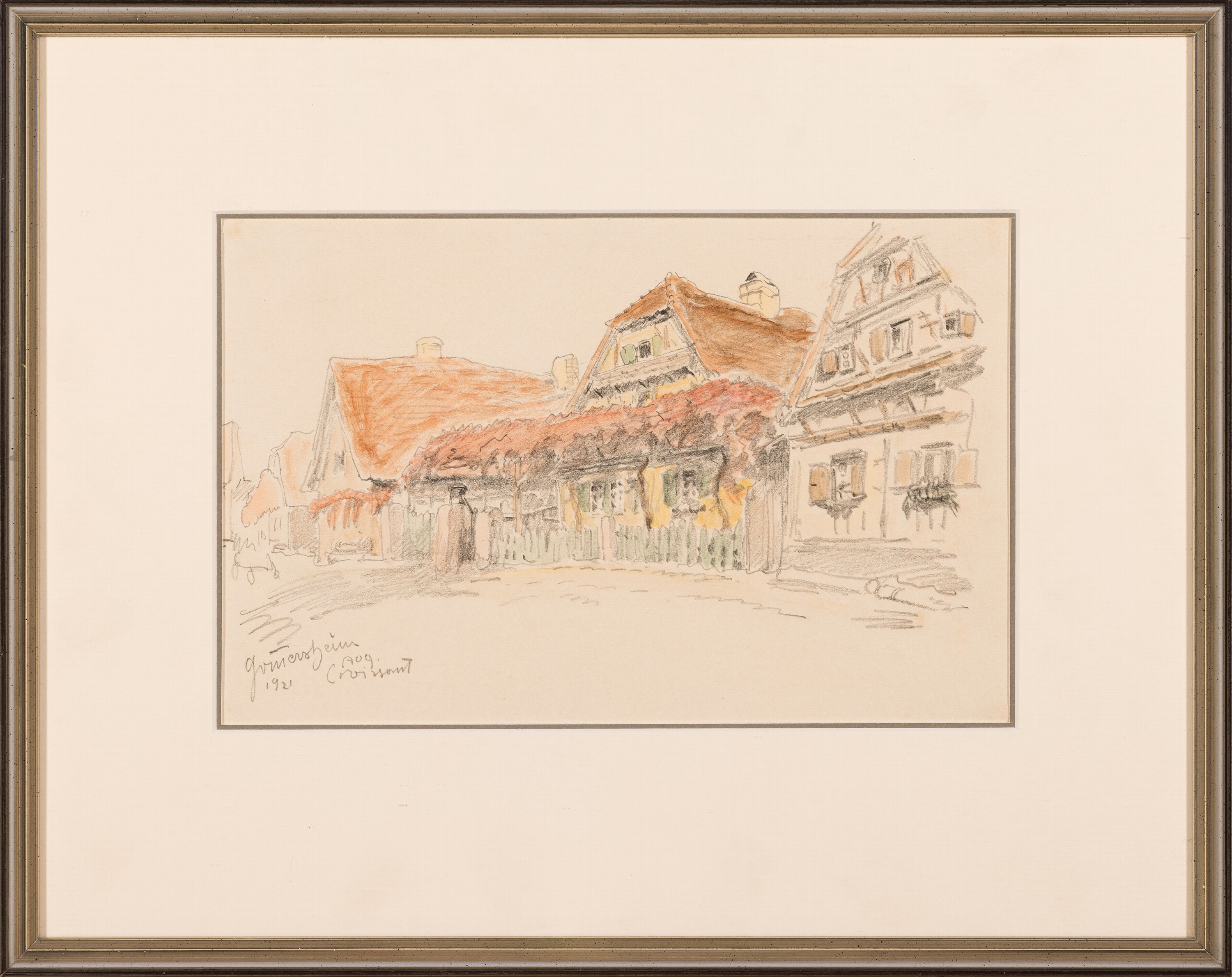 Detail k: August Croissant, 1870 Eddenkoben-1941 Landau , Aquarell und Bleistift, "Germersheim 1921", links unten signiert und datiert, unter PP und ...