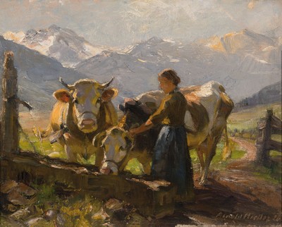 Image Arnold Moeller, 1886 Bückeburg-1963 Bruckmühl,Alpine landscape farmer's ...