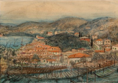 Image Eugen Croissant, 1898 Landau-1976 Breitbrunn, watercolor, southern harbor landscape, ...