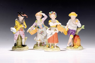 Image Vier Porzellanfiguren, Sitzendorf, 2. Hälfte 20. Jh. vier Jahreszeiten, Allegorien ...