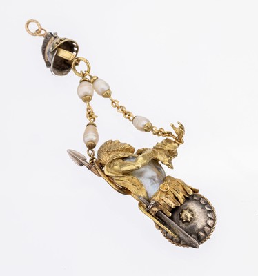 Image 18 kt gold pearl-pendant , approx. 1880-90, YG 750/000, unusual, high quality ...