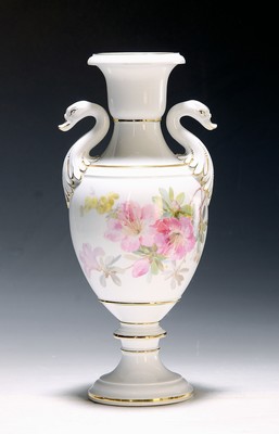 Image Swan handle vase, Meissen, around 1900, fine floral painting on both sides, handle in the ...