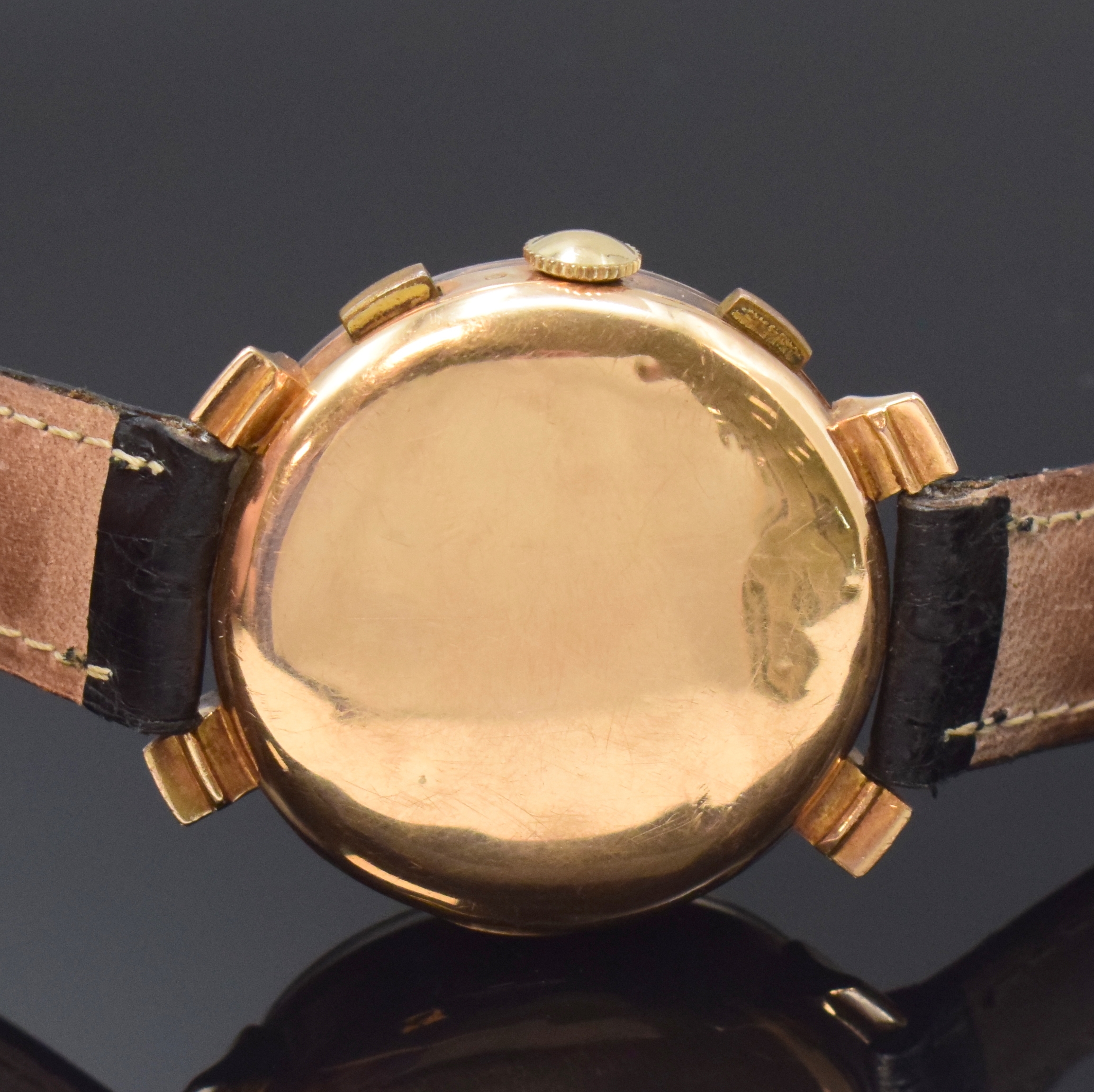 Detail d: MARVIN Schaltradchronograph Kaliber Valjoux 22 in RG 585/000, Schweiz um 1940, Handaufzug, 3-tlg. Geh. dell., Boden u. Glasrand aufgedr., ...