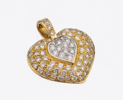 Image 18 kt gold brilliant-heartpendant , YG/WG 750/000, 84 brilliants total approx. 3.50 ct ...