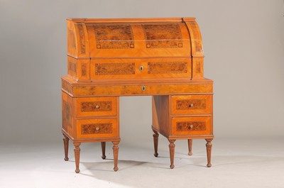 Image Rare cylinder office, Central German, around 1780, cherry tree veneer, consisting of desk ...