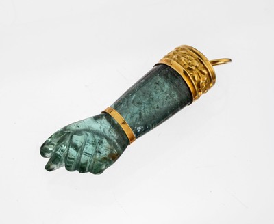 Image 18 kt Gold Aquamarin-Anhänger in Form einer Figa Hand, GG 750/000, Aquamarin ...