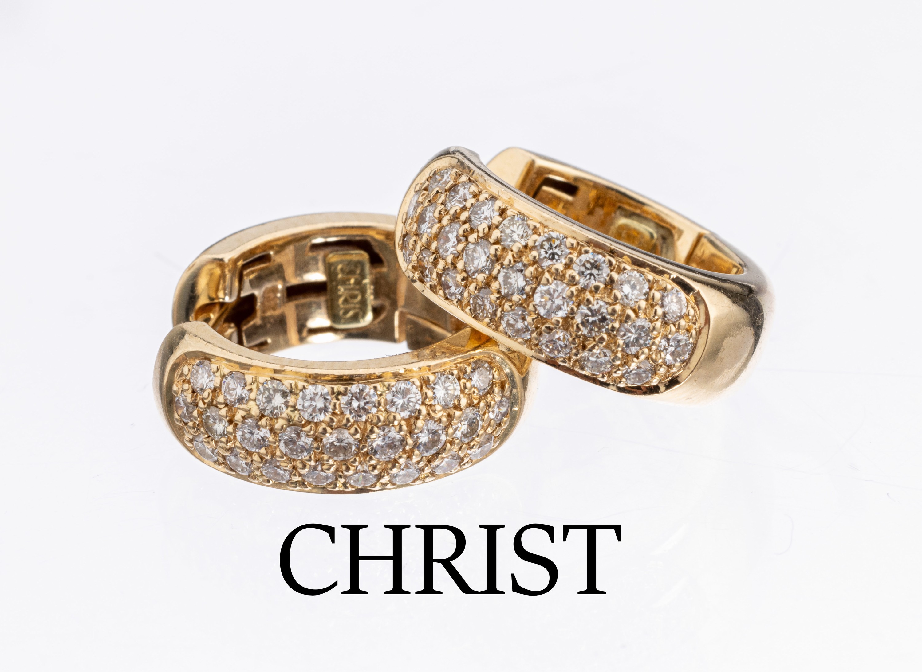Paar 14 kt Gold CHRIST Brillant-Ohrcreolen, GG 585/000, Vorderseite mit Brillanten zus. ca. 1.20 ct Weiß/vs-si, Klappscharnier, ca. 10.9 g, D. ca. ...