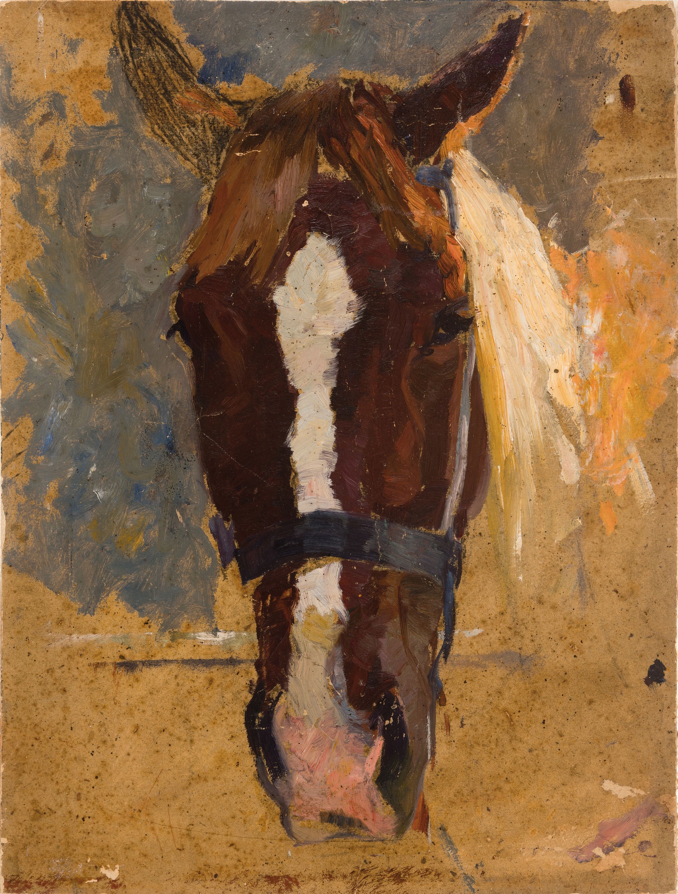 Otto Dill, 1884 Neustadt-1957 Bad Dürkheim, Pferdekopf, Studiencharakter, Kopf und ein Teil des Hintergrundes in Öl ausgeführt, linkes Ohr mit ...