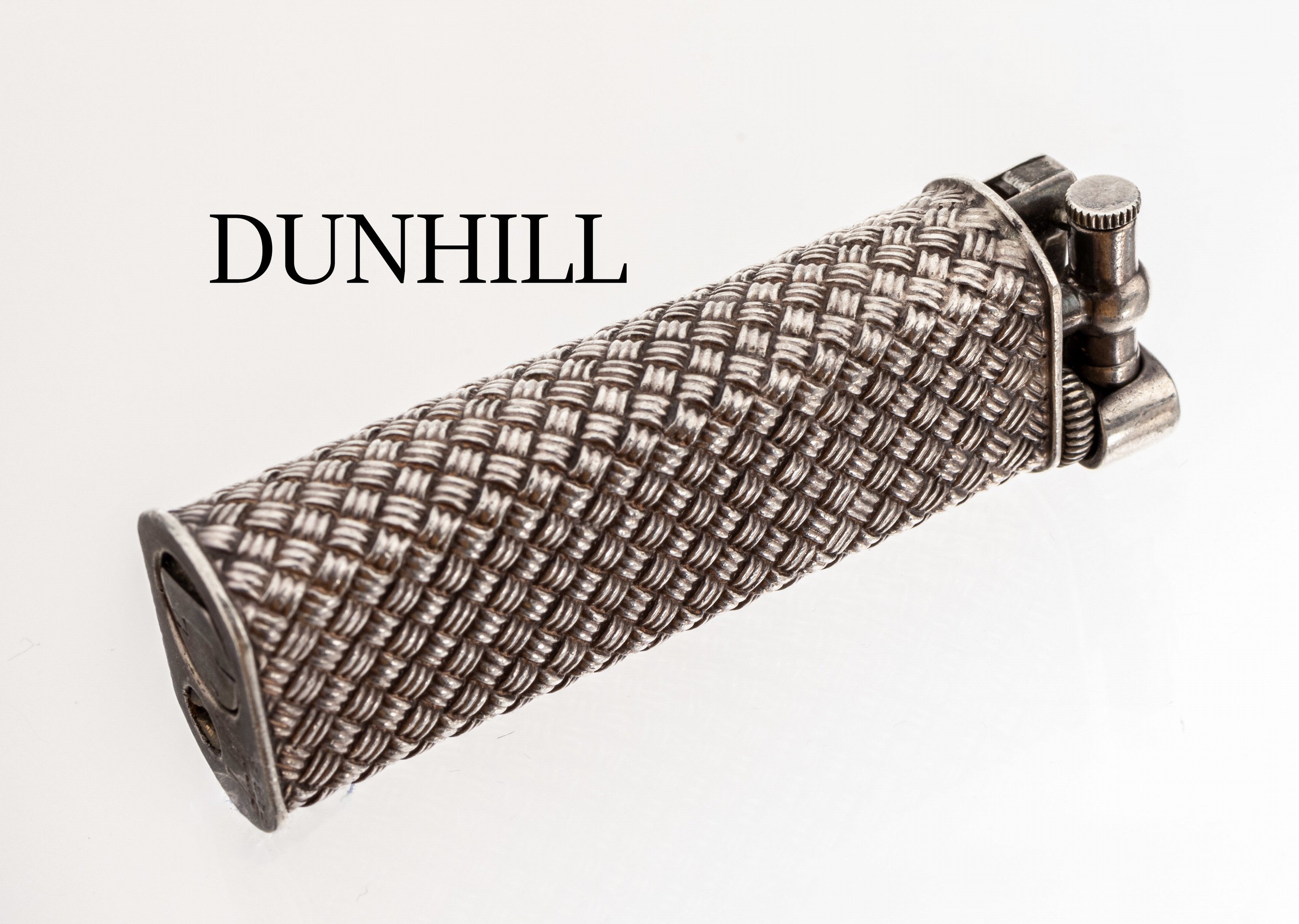 DUNHILL-Feuerzeug, Metall, Flechtdekor, Fkt. ungepr., Gebr.-Spuren