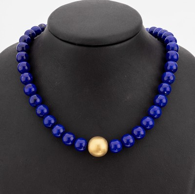 Image 18 kt Gold Lapislazuli-Collier, GG 750/000,Lapislazuli-Kugeln, D. ca. 10.5 mm, mittig ...