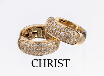 Image Pair of 14 kt gold CHRIST brilliant-ear hoops , YG 585/000, front side with brilliants ...