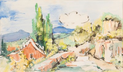 Image Hanns Fay, 1888 Frankenthal-1957 Neustadt, watercolor and ink, Palatinate village street ...