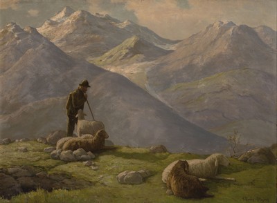 Image Martin Fräncis Glüsing, 1885 Altona-1956 Hamburg, alpine shepherd in front of ...